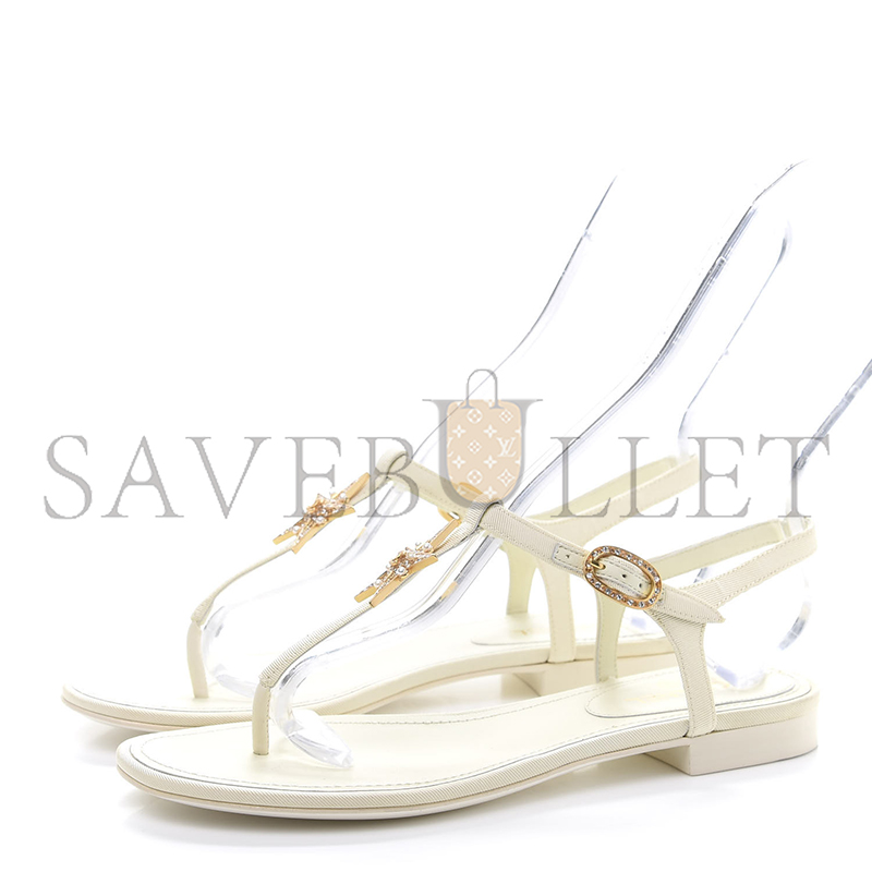 CHANEL LEATHER WOMEN’S SANDALS WHITE STARLIKE GOLD HARDWARE